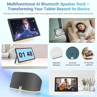 Whitedeer Tablet con Dock Altoparlante Bluetooth, Tablet Android Octa-Core, Ricarica Wireless, 14GB RAM+64GB ROM+1TB Memoria Espandibile, 1280×800P, 5MP+8MP, 5000mAh