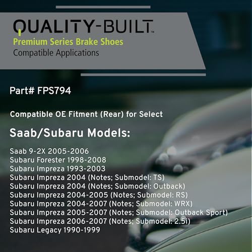 QUALITY-BUILT Rear Parking Brake Shoes, FPS794, Compatible with 1990-2008 Saab/Subaru (9-2X,Forester,Impreza,Legacy) by Quality-Built - Image 2