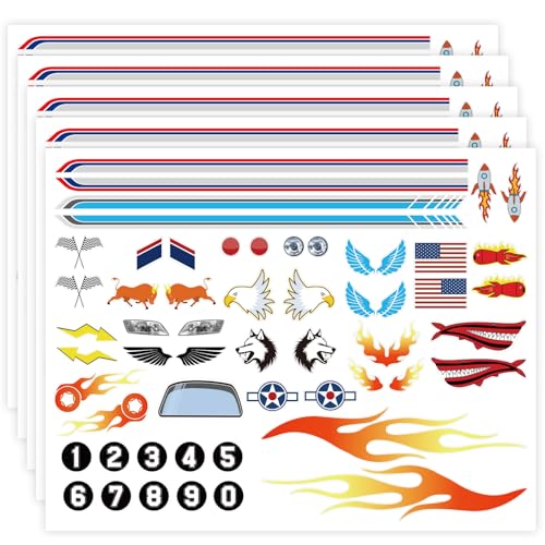OCQOTAT 5PCS Derby Car Sticker Set-Racing Numbers Flags Lights Stripes & Flame Decals - Peel & Stick Car Stickers for Derby Supplies Cars Cool Decorations&Accessories for Your Vehicle