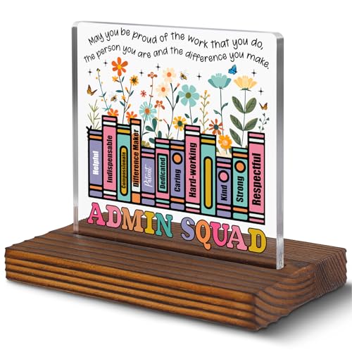 Admin Squad Appreciation Gift for School Office Team, End of Year Desk Decor with Inspirational Quote, Book Stack Thank You Plaque for Administrative Professionals EC315