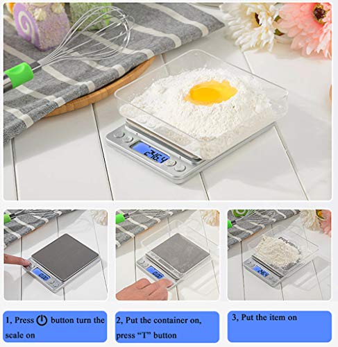 Digital Scale Kitchen Scale 3Kg/ 0.1G Precision Pocket Cooking Baking Scale Count Function For Jewelry Multifunctional Electronic Scale Stainless Steel (Silver) #TOP3