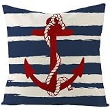 CEVAN Lino Funda De Almohada Hotel Fundas De Cojín Ancla Marina Funda Cojín De New York Funda De Cojín Lisos Economicos Azul Marino Fundas para Cojines 40x40cm, 1Pcs