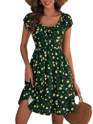 Image of HUHOT Teen Petite Women Floral Short Summer Mini Dresses with Pockets Cute Milkmaid Sundress 2026