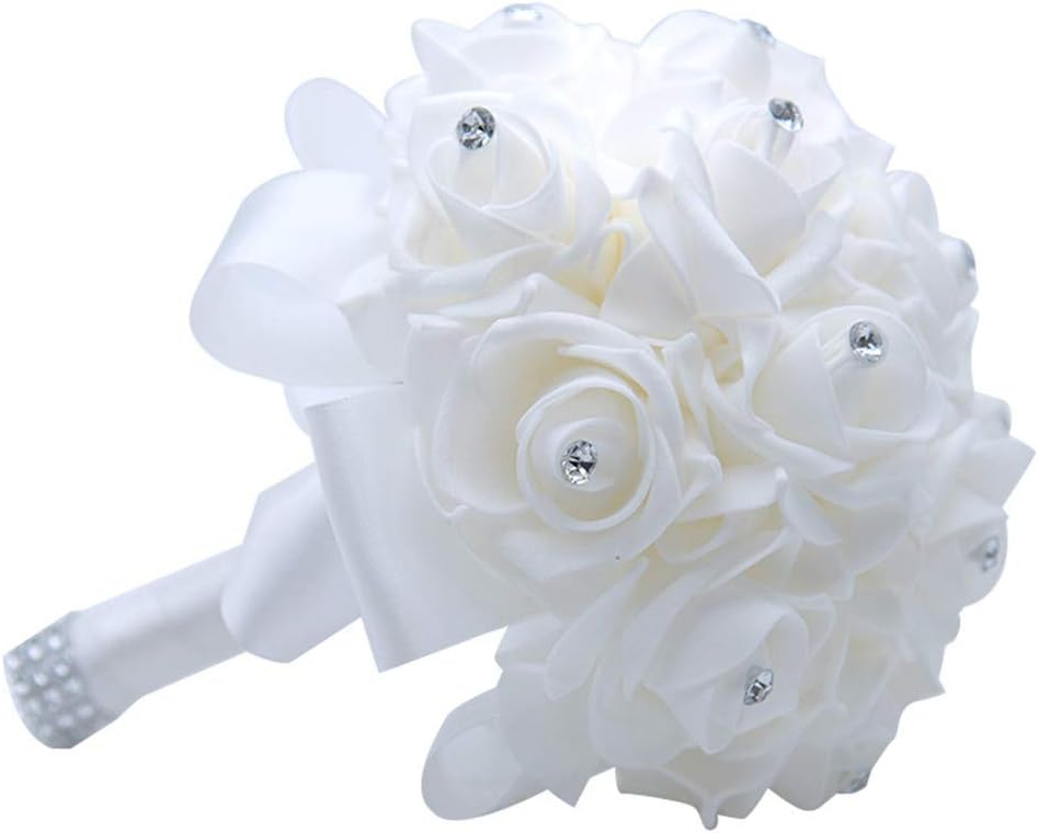 S_SSOY Wedding Bouquet Crystal PE Roses Bouquets Bridal Bridesmaid Hand Flowers for Party Church Valentines Day 4 Pack Navy Blue