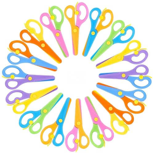 LovesTown Kids Safety Scissors 16 PCS Blunt Tip Toddler Scissors for Preschool Training Anti-Pinch Design Child Hand-Eye Coordination Development Playdough Cutting Tools & Craft Activities