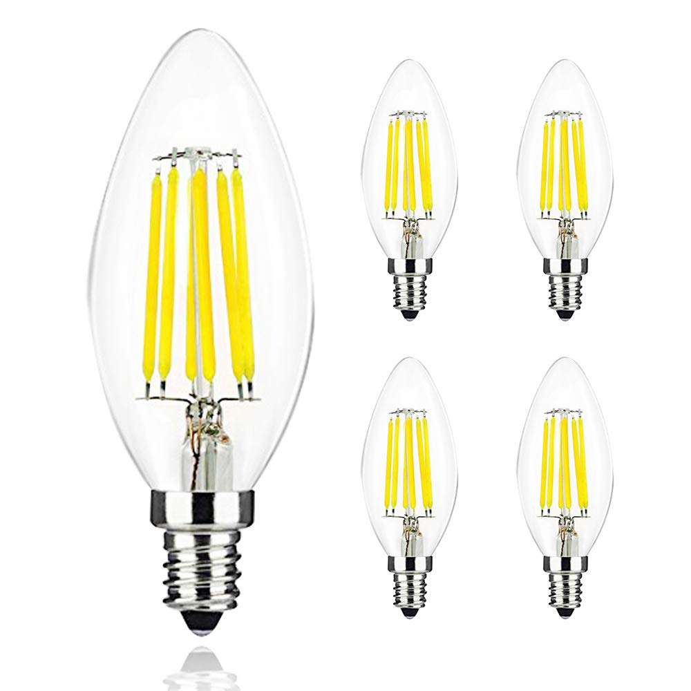C35 E14 LED Candle Bulbs, 6W Light Bulb 60W Equivalent, 560Lumen, Cool White 6000-6500K Chandelier Lamp, E14 Small Edison Screw, 4 Pack