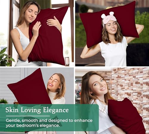 Image of Royale Linens Queen Pillowcase Set of 2 - Bed Pillow Cover - 20 inch x 30 inch - Red Pillowcases - 1800 Brushed Microfiber, Wrinkle & Fade Resistant - Soft & Cozy- Queen Size Pillow Case (Burgundy)