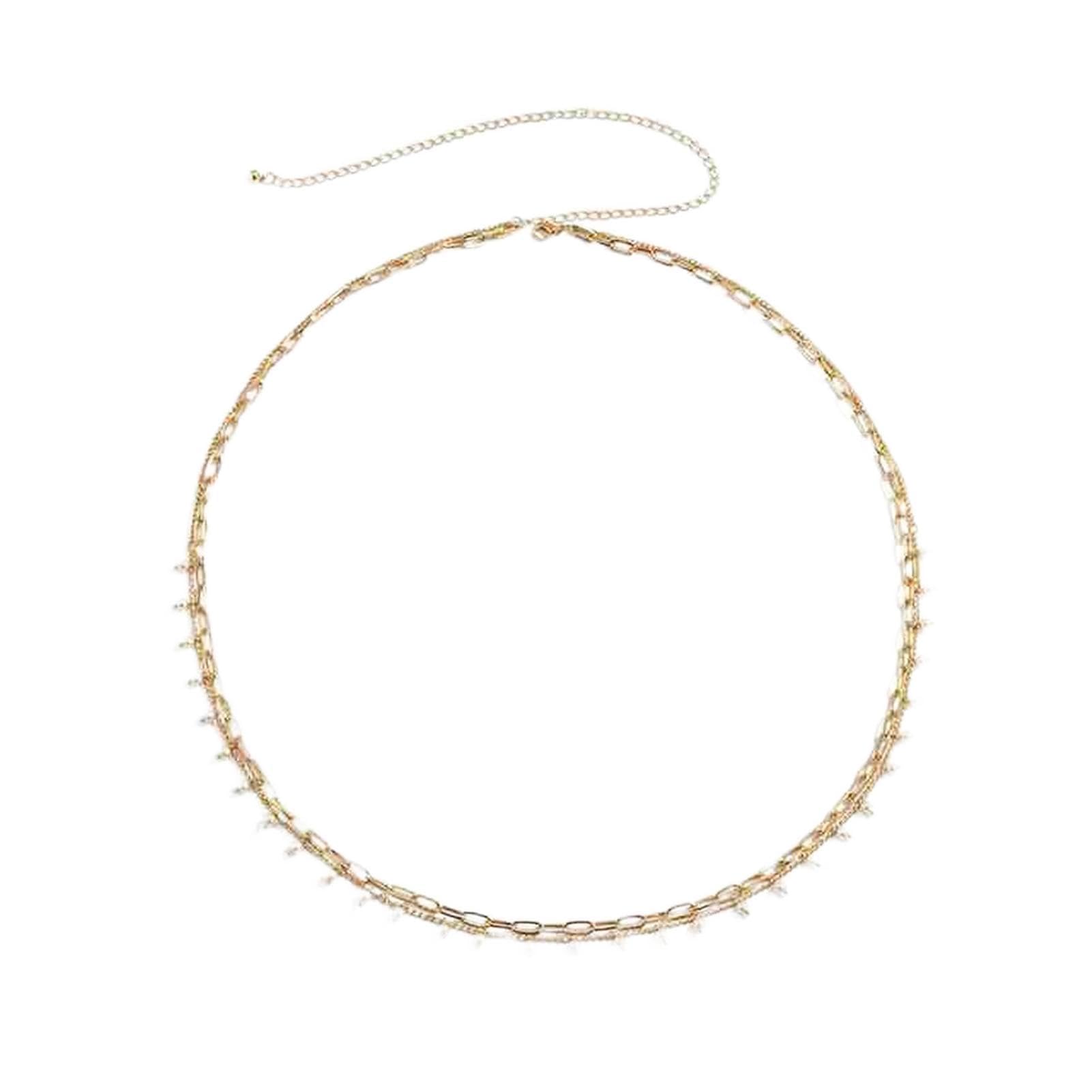 Body Chain Damen Kette - Goldfarbene einfache Strandkette mit Kreuzband für Taille und Bauch - Schwarze Harnaskette - Edler Schmuck für Damen - Accessoires