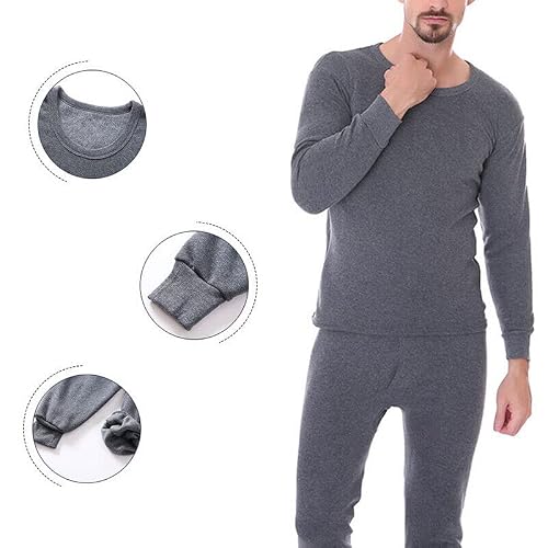 Goyoma Men Winter Fleece Lined 100% Cotton Thermal Long Johns Top Bottom Underwear Set (As1, Alpha, L, Regular, Regular, Dary Gary, L) #TOP2