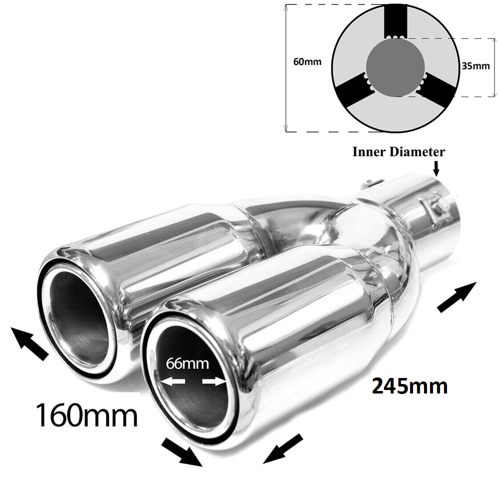 5136 Doppio Universale Terminale Di Scarico Acciaio Inox fino a 57mm Cromo