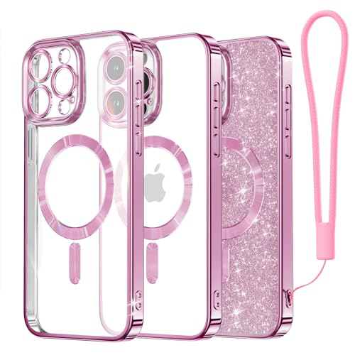 Coque iPhone 15 Pro Max MagSafe Meifigno pailletée avec dragonne