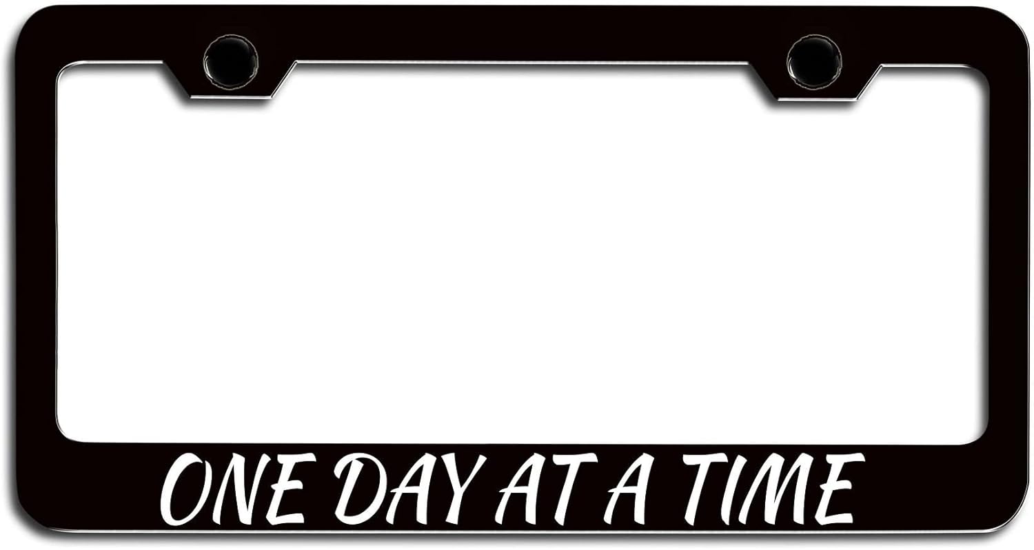 Makoroni - ONE Day at A TIME Causes Black Metal License Plate Frame Tag Holder, #a66