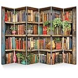 6 Panels Folding Screen Room Divider Cozy Sunlit Room Hand Painted Bookshelf Vibrant Plants Boho Canvas Screen Room Separator Freestanding Protective Decorative Divider Privacy Partition