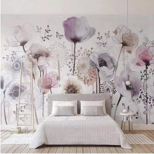 Mural Moderno 3D Dormitorio Flores Púrpuras Flores Paisaje Dormitorio Sofá Tv Fondo De Pantalla-300Cm×210Cm