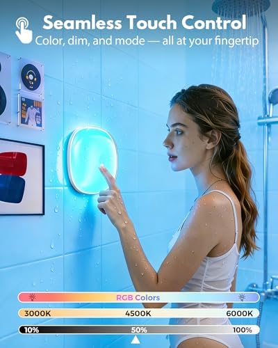 Gotopceed IP65 Waterproof Rechargeable Shower Light - 6โณ 300LM Bright, 16 Colors Bathroom Mood Lighting with Touch & Remote, Magnetic Wireless Ceiling/Wall Light for Inside Shower/Bathtub - 4