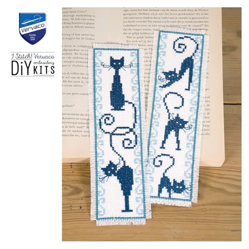 Image of Vervaco Cross Stitch Bookmark Cheerful Cats (Set of 2) 2.4 inch x 8 inch