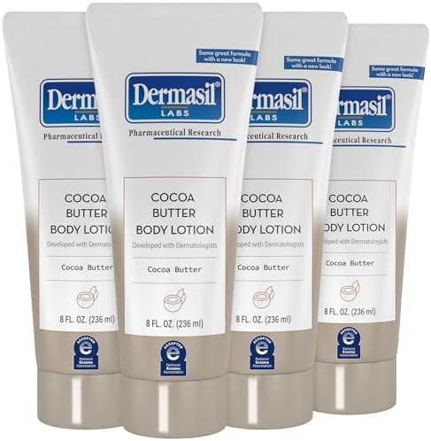 Dermasil Body Lotion, Cocoa Butter, 4-Pack – Non-Greasy, Fast-Absorbing, Sweet Scent, 8 Oz Ea