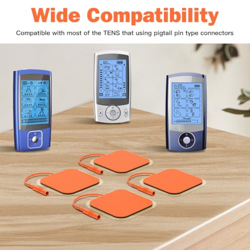 Image of 24 Pack 2''X2'' Large TENS Unit Electrode Pads, Orange | Upgraded Reusable Tens Unit Replacement Pads with 2mm Connector, Compatible with AUVON , TENS 7000 Devices