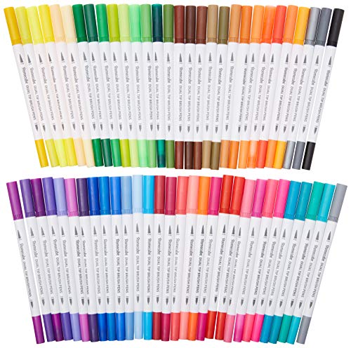60 Colors Brush Markers Dual Tip Art Pens, Homecube Fine Liner Art Markers for Adult Coloring Books, Drawing, Painting, Writing Calligraphy
