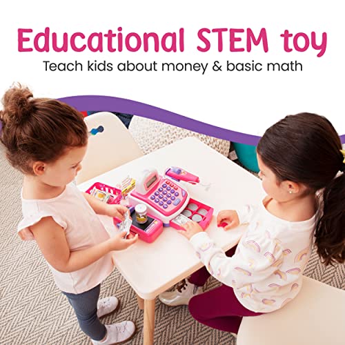 Prextex Elektronische Kinderkasse mit Spielgeld für Kinder -Spielkasse mit Scanner und Sound für Rollenspiele mit… – Bild 5