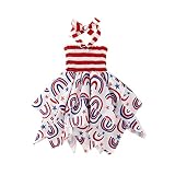 OikMombiu Toddler Baby Girl 4th of July Dress American Flag Stars Stripes Halter Dress Smocked Princ