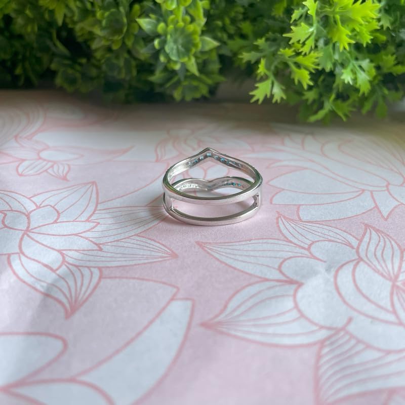 Blue Topaz V Shaped Enhancer Guard For Women, 14k Gold Finish Blue Topaz Wrap Ring, Anniversary Band