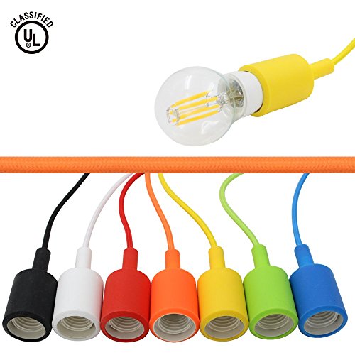 Torchstar Ul-Listed Single Socket Pendant Light Fixture (Multi-Color Options), Textile Insulating Lamp Cord, Silicon E26/E27 Lamp Holder For Home, Commercial, Accent & Decorative Lighting, Green #TOP3