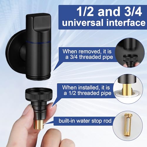 Wasserhahn Waschmaschine, 1/2 und 3/4 Schwarz Eckventil Waschmaschine, Waschmaschinenanschluss, Automatisches Wasserstoppventil, Eckventil, Messing, für Waschmaschine, Schlauchanschluss