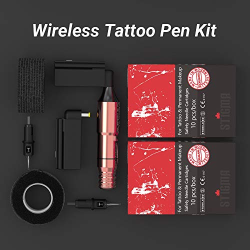 Stigma Tattoo Kit Rotary Tattoo Machine Pen 2 Battery 20 Pcs Cartridges 2 Tattoo Grip Cohesive Bandage With Case Em125Kitprb20-8-Us #TOP4