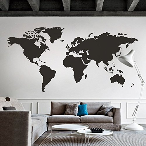 Mairgwall World Map Wall Decal The Whole World Wall Vinyl Art Sticker For Home And Office (Black, 40" H X 80" W) #TOP27