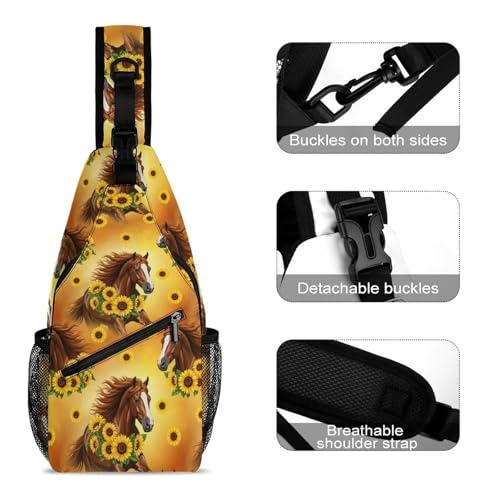 Men's Casual Sling Bag Backpack, Lightweight Crossbody Daypack for Travel Camping Hiking, Sunflower Horse Bags3