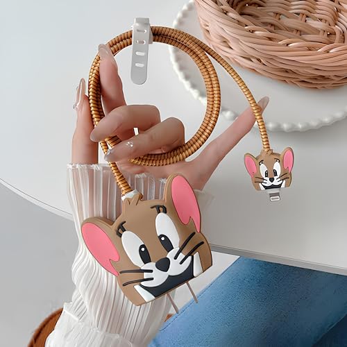 Image of Cable Protector with Protective Case for iPhone Charger18W & 20W Charger Cover|Full 3DProtection|Protection Sleeve Cord Saver for Cable & Adapter|360Protection Set of-1 (Jerry-Brown)