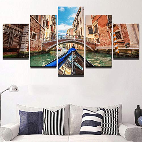 Impression sur toile 5 pièces du Pont de Venise décoration moderne grand format pour salon