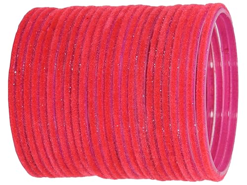 Image of NMII Glass Velvet Bangles Set For Women and Girls | Plain Glass Bangles | Velvet Chudi | Simple Bangles For Women | Stylish Glass Bangles- Set of 24