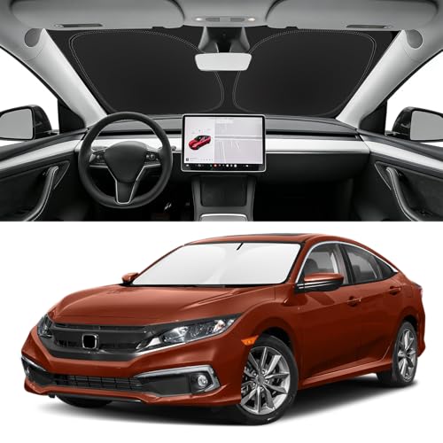 Image of Custom Fit Windshield Sun Shade for Honda Civic 2016-2021 | Blocks UV Rays and Sun Heat, Helps Reduce Interior Temperature, Protects Dashboard from Fading, Folds Easily for Storage