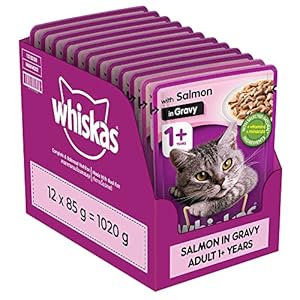 Whiskas Wet Food For Adult Cats (1+Years), Salmon In Gravy Flavour, 12 Pouches (12 X 85G), 1 Count