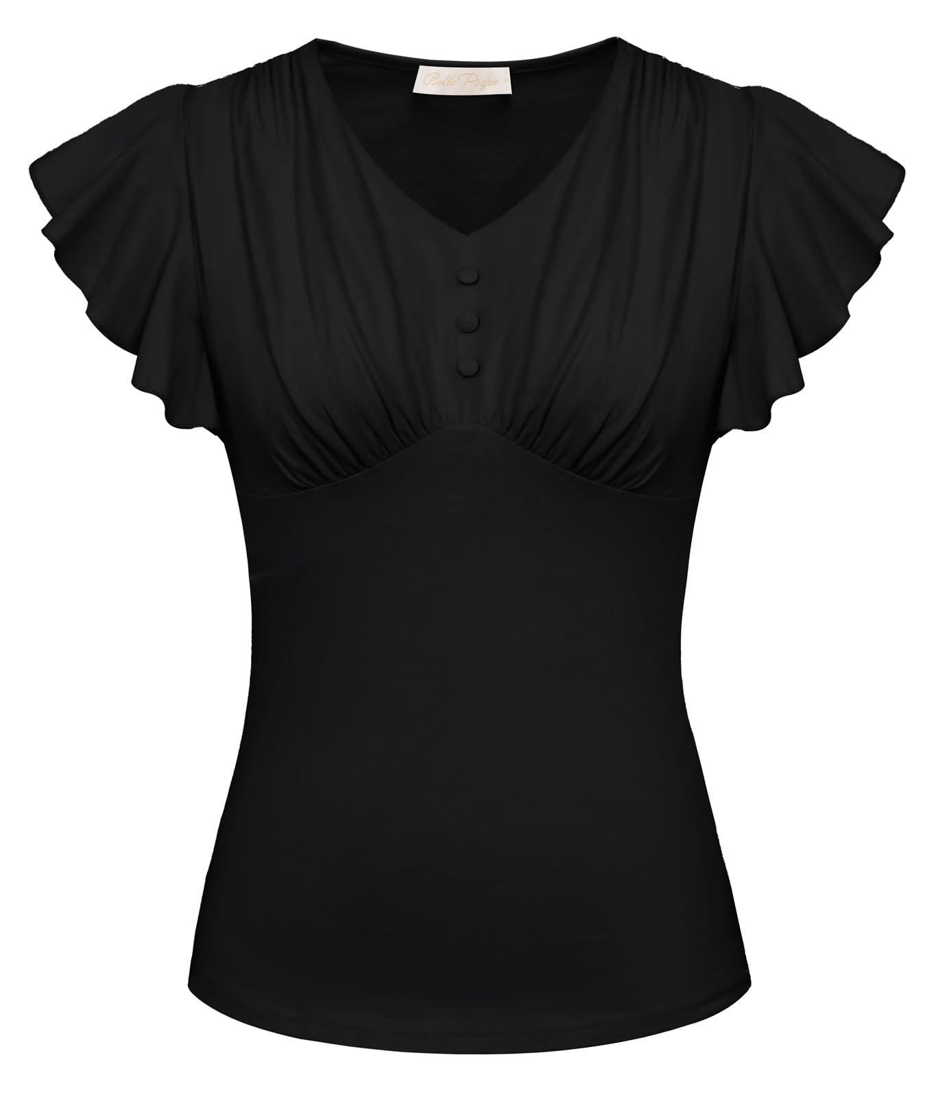 Belle Poque Summer Cotton Tops V Neck Ruffle Short Sleeve Blouse Shirts Elegant Vintage Tops