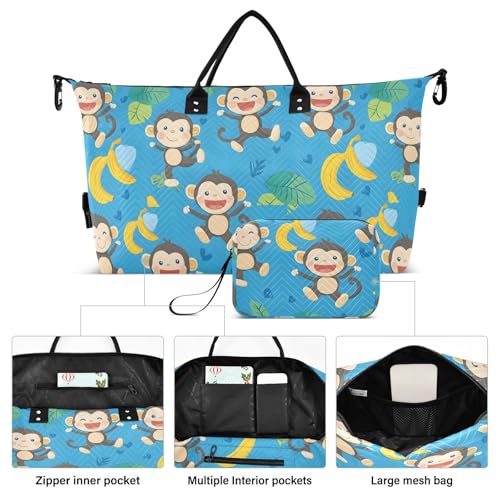 Large Travel Duffel Bag Sports Tote Gym Bag Overnight Weekender Bags Cute Monkey Banana Carry On Luggage with Toiletry Bags2