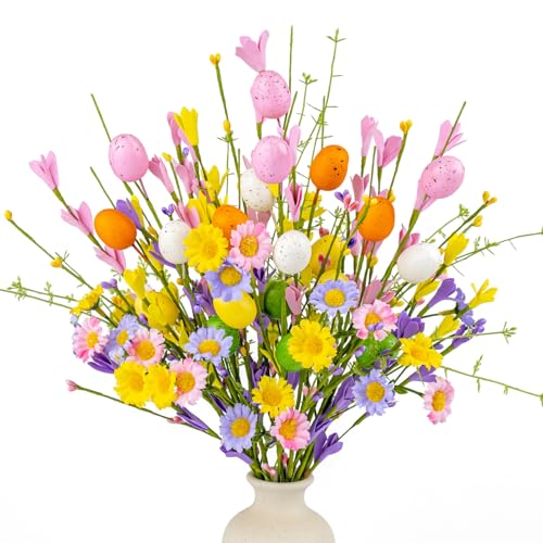 FloralElegance Artificial Easter Flowers with Eggs...