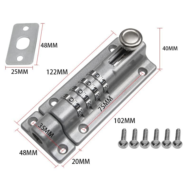 WANGCL Combination Locking Bolt 4 Digit Sliding Lockable Padbolt Sliding Heavy Duty 120mm Stainless Steel with Anti-Tamper Screws(Silver) - Image 3