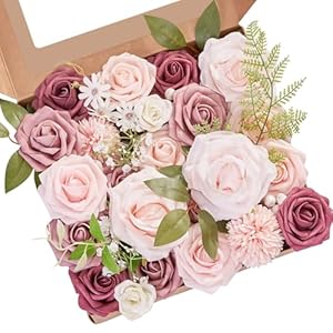 Serwalin Artificial Flowers Dusty Rose Fake Flowers for DIY Wedding Bridal Bouquets Pink Silk Foam Rose Flowers Combo Centerpieces Arrangements Party Baby Showers Home Cake Decorations