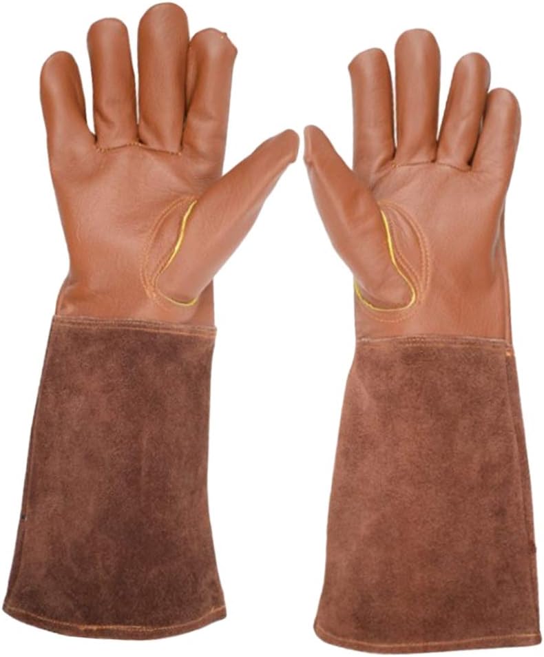 ETomey Heat/Fire Resistant Gloves，Gardening Gloves ， Work Gloves,One Pair Leather Work Stretchable Wrist Tough Cowhide Working - Brown, M (Color : Brown, Size : L) (Color : Rose, Size : S)
