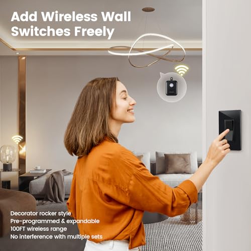 Image of SURAIELEC Upgraded Antenna Wireless Light Switch and Receiver Kit, Black