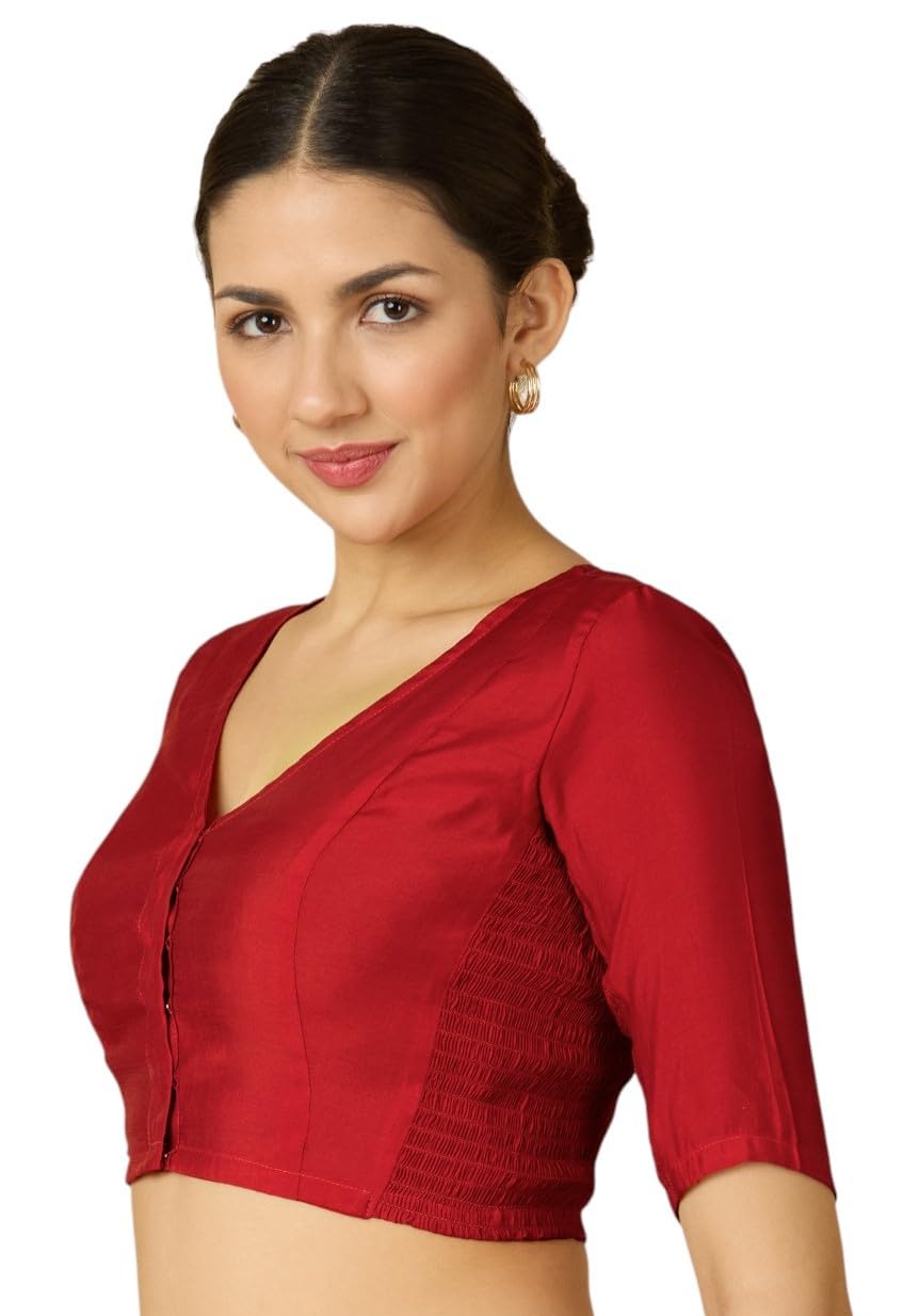 Women's Cotton Silk Stretchable (Smocked) Readymade Saree Blouse
