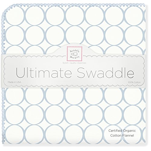 SwaddleDesigns Organic Ultimate Winter Swaddle, X-Large Receiving Blanket, Made in USA, Premium Cotton Flannel, Pastel Blue Mod Circles (Mom's Choice Award Winner)