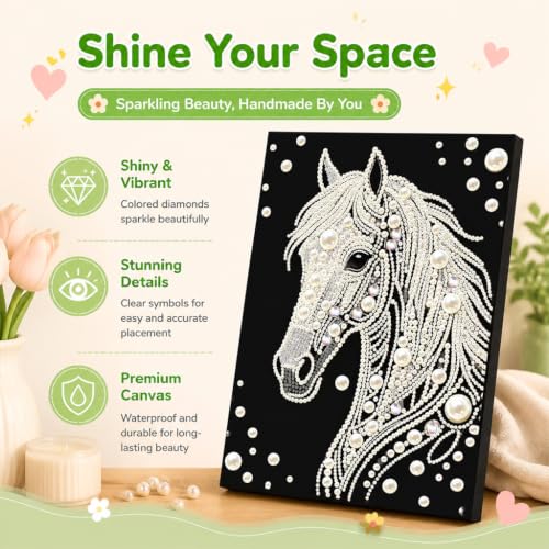 Image of HASTHIP 5D Diamond Art Kit Special Shape Pearl Painting Horse 12x16 Inch
