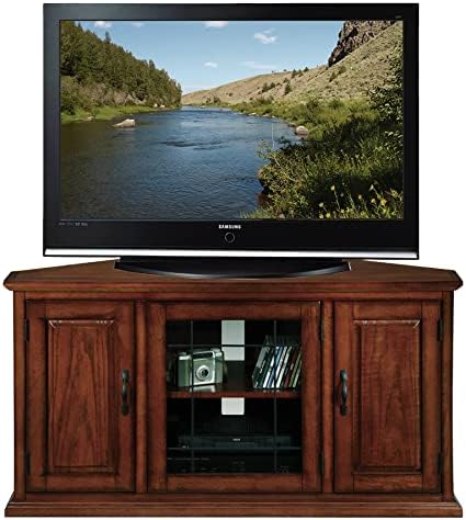 Leick Home Oak Leaded Glass Corner TV Stand