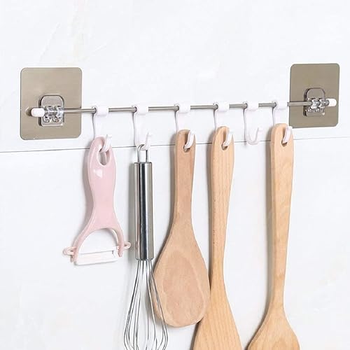 Miniatura 2 de Estante organizador de pared de acero inoxidable con 9 ganchos autoadhesivos, colgador de cocina y baño sin taladrar