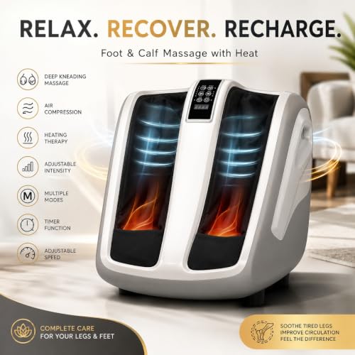 Image of JSB HF04 Leg Massager for Pain Relief in Foot & Calf with Human Hands Like Pressing, Heat, Vibration & Reflexology Rollers (White-Blue)