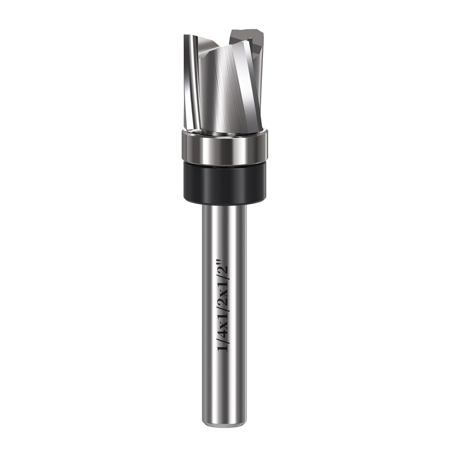 Carbide Spiral Flush Trim Router Bit 1/2" Diameter, 1/2" Cutting Length, 1/4 Shank,Plunge Pattern Template Down Cut 3 Flute, Flush Cut Bits for Bottom Cleaning,Trimming,Dado-Top Bearing